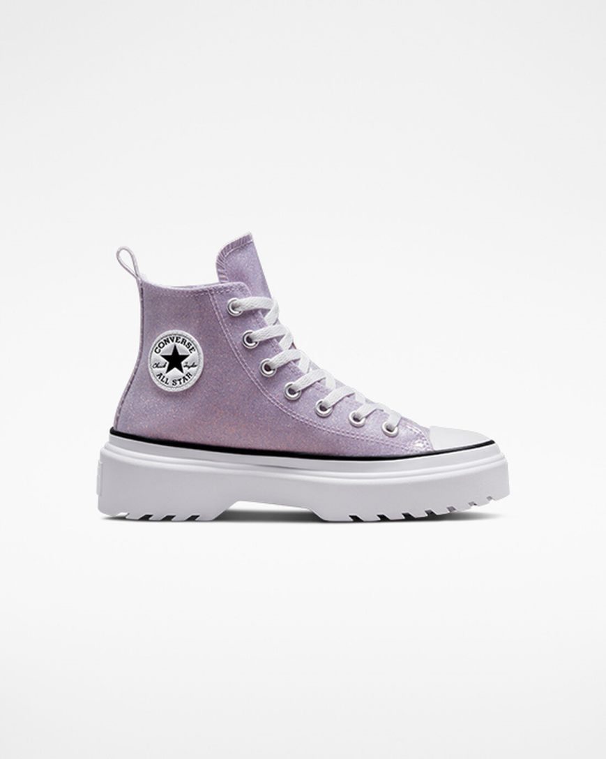 Sapatos Plataforma Converse Chuck Taylor All Star Lugged Lift Glitter Cano Alto Menina Roxo Branco Pretas | PT B04P518